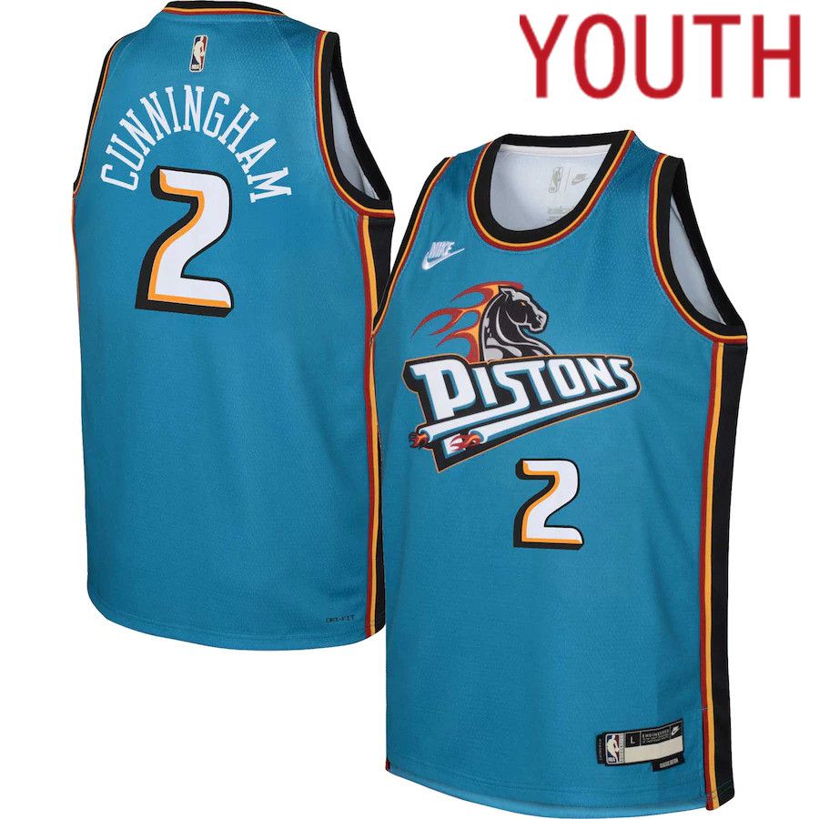 Youth Detroit Pistons 2 Cade Cunningham Nike Teal Classic Edition 2022-23 Swingman NBA Jersey